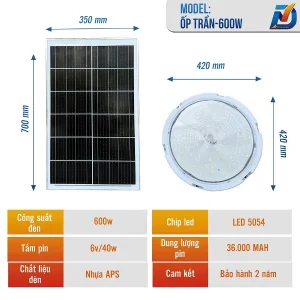 Đèn năng lượng mặt trời Ốp Trần 600W